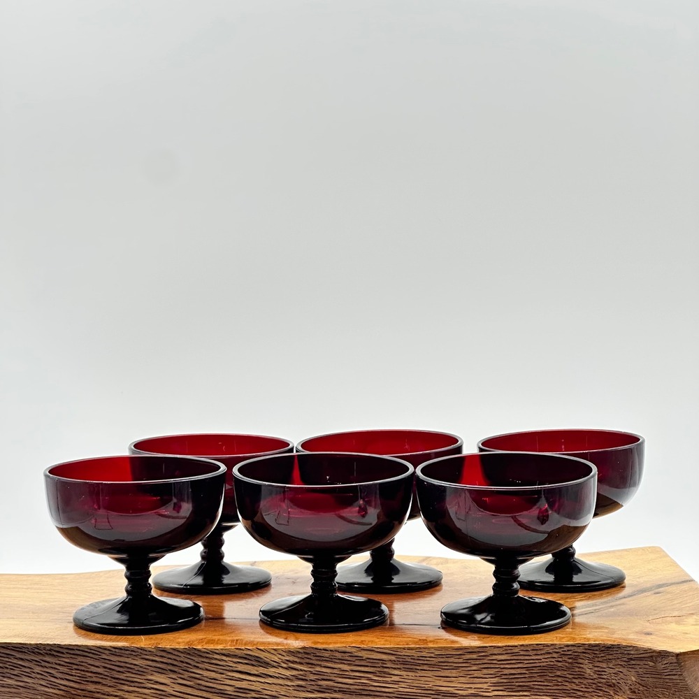 Vintage Anchor Hocking Royal Ruby Red Stemmed Dessert Sherbet Glasses Set of 6